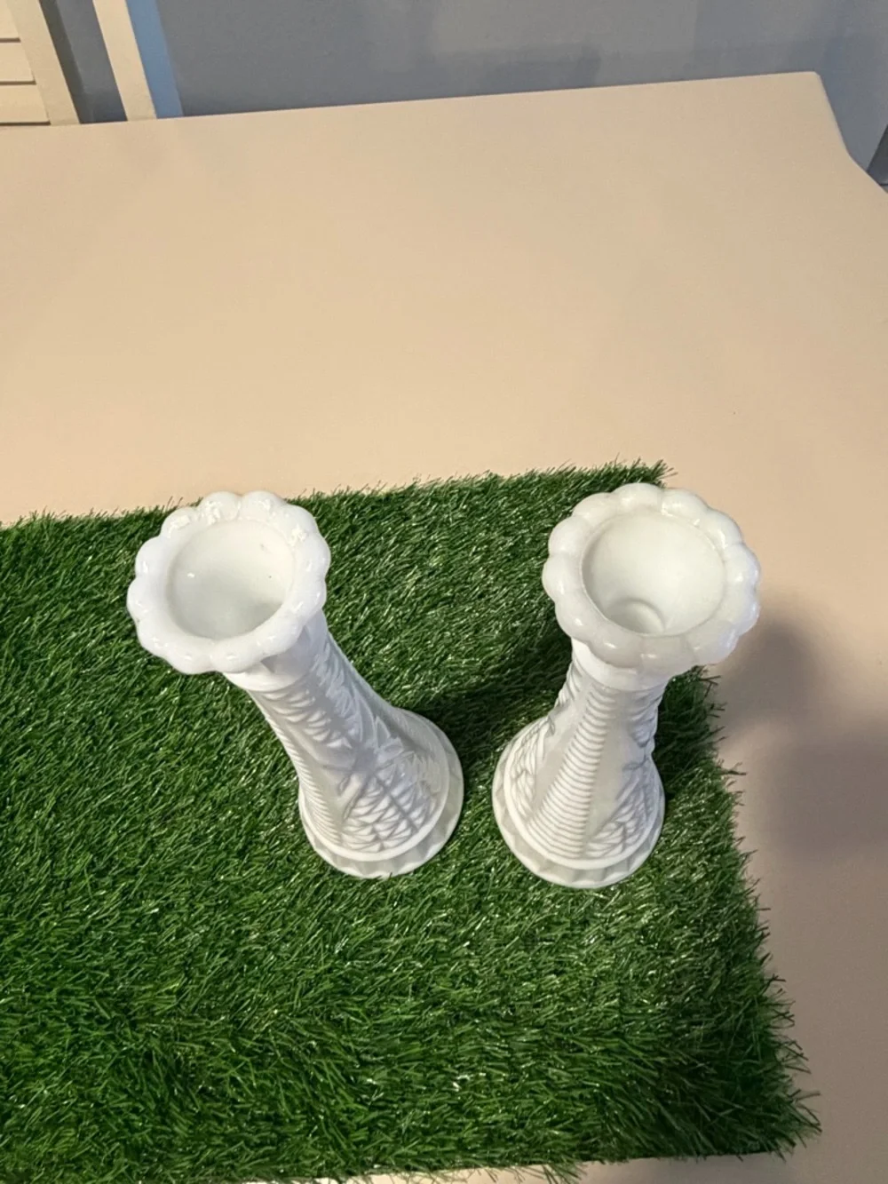 White Decorative Milk Glass‎ Bud Vases - Pair